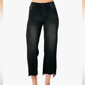 Judy Blue High Rise Button Fly Wide Leg Crop Jeans- Ivory Gem size 18 W